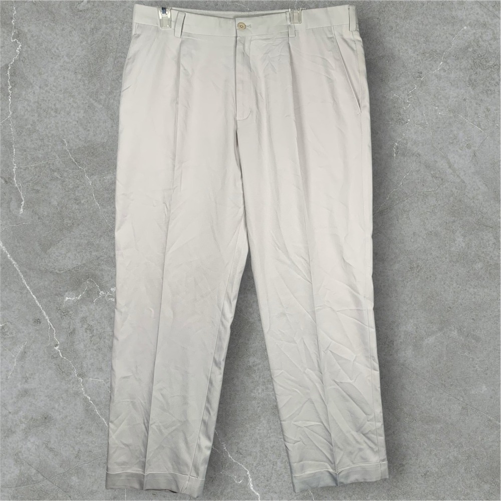 Nike Golf Pants Mens 36x30 Tan Dri-FIT Pleated Cuffed Trousers